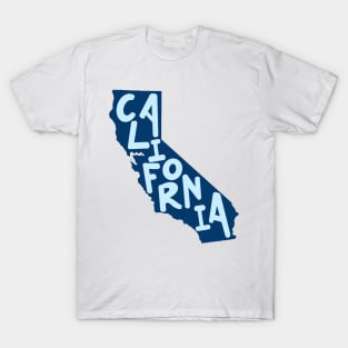 California Doodle Letters Map Outline-  blue T-Shirt